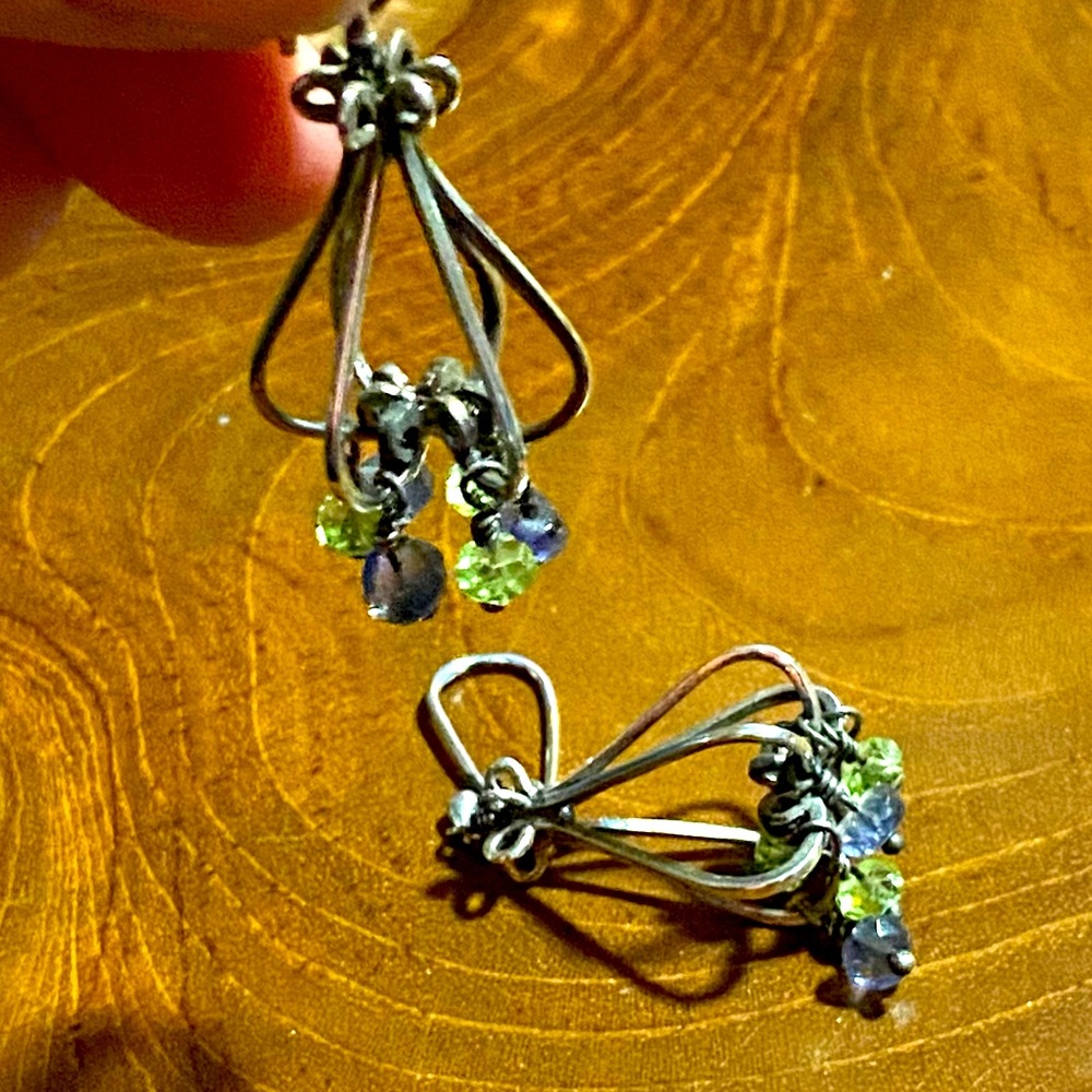 Sterling silver cage earrings with dangling crystals - Picture 1 of 4